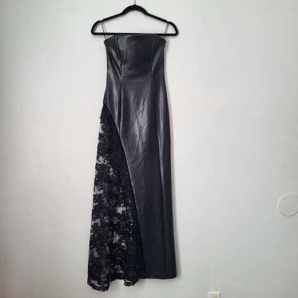 ALICE + OLIVIA Retha strapless vegan leather black sequined gown Maxi Dress Sz 0 - Picture 13 of 16